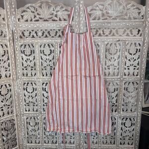 KAF Home 100% Cotton Washable Solid D-Ring Peach White Striped Apron USA Made